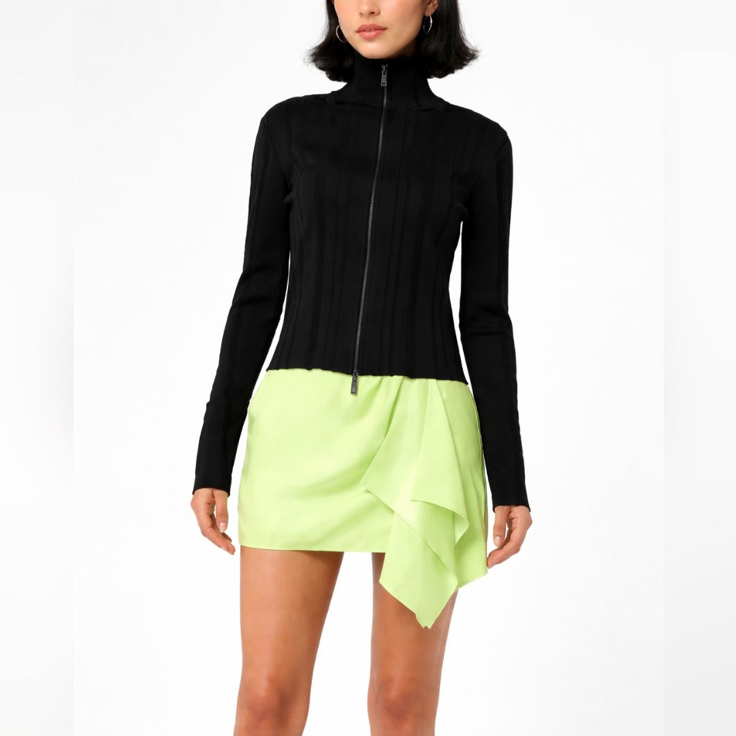 Gauge81 100% Silk Lime Mini Skirt Draped Asymmetrical Nwt Anjo Bright Green